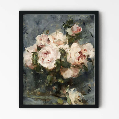 Still Life Rose Vase Art Print in Black Picture Frame