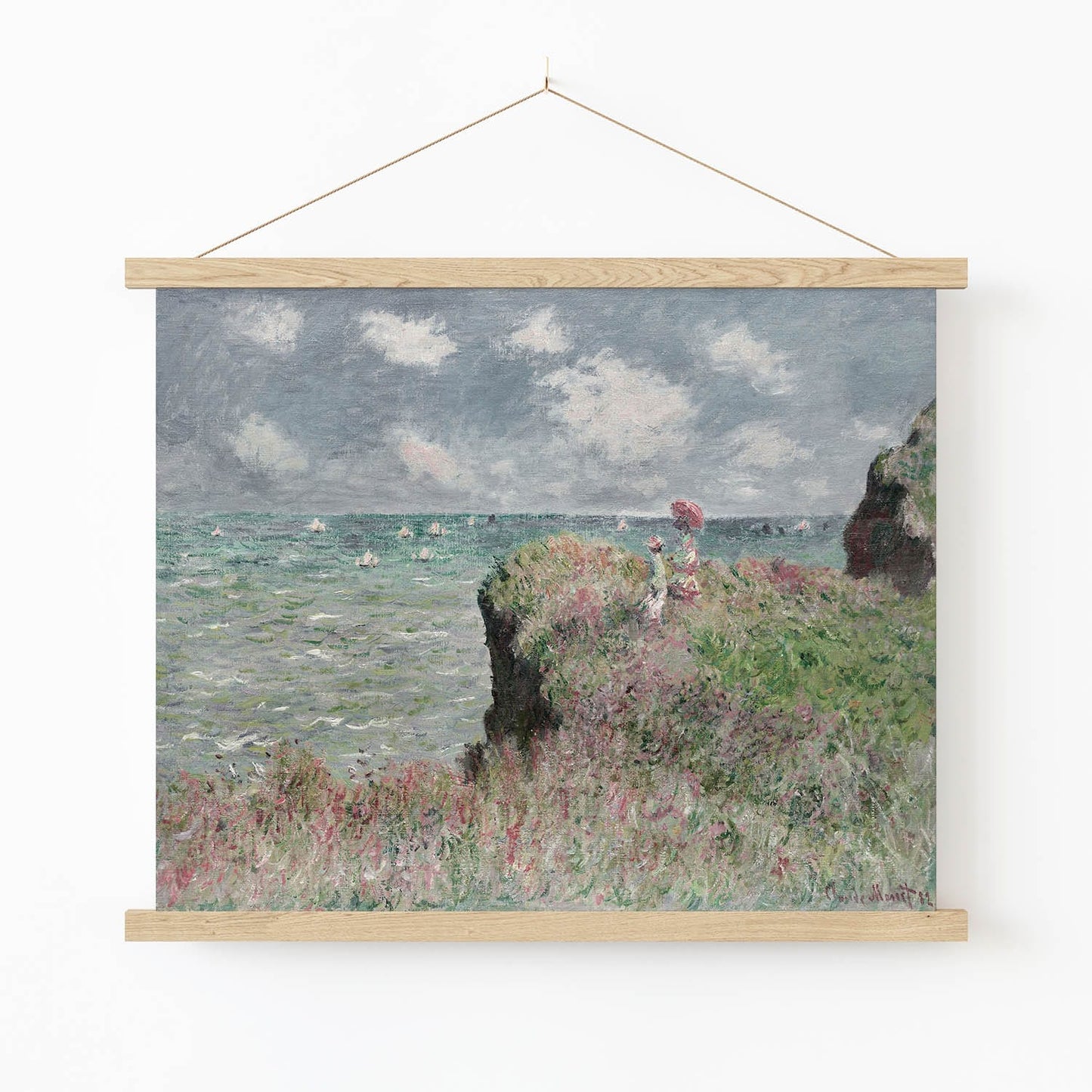 Summer Seascape Art Print in Wood Hanger Frame on Wall