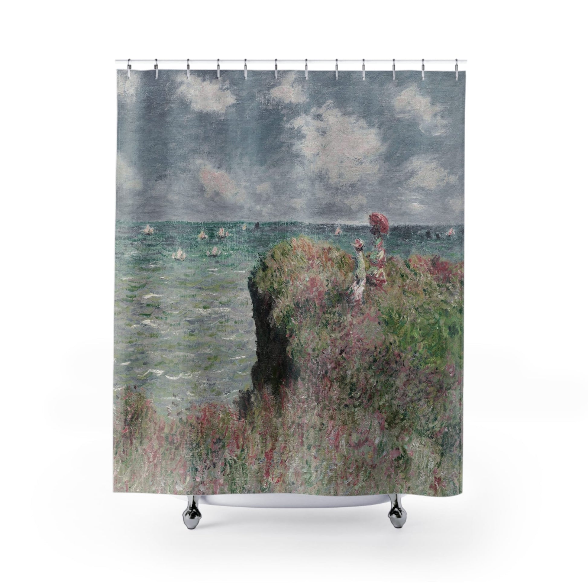 Summer Seascape Shower Curtain with nautical design, marine-themed bathroom decor featuring serene oceanic scenes.