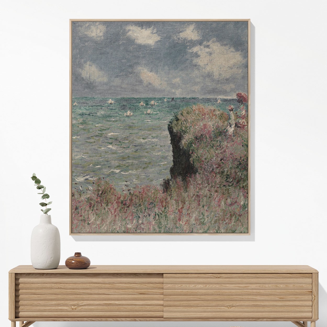 Summer Seascape Woven Blanket Hanging on a Wall as Framed Wall Art