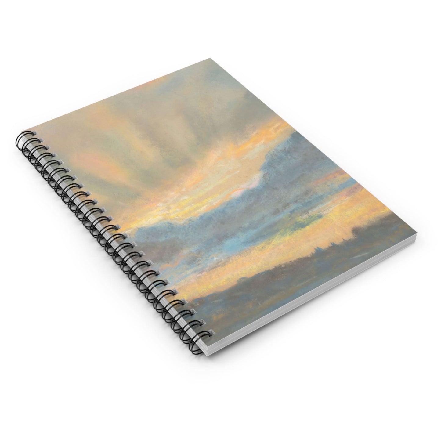 Sun in the Clouds Spiral Notebook Laying Flat on White Surface