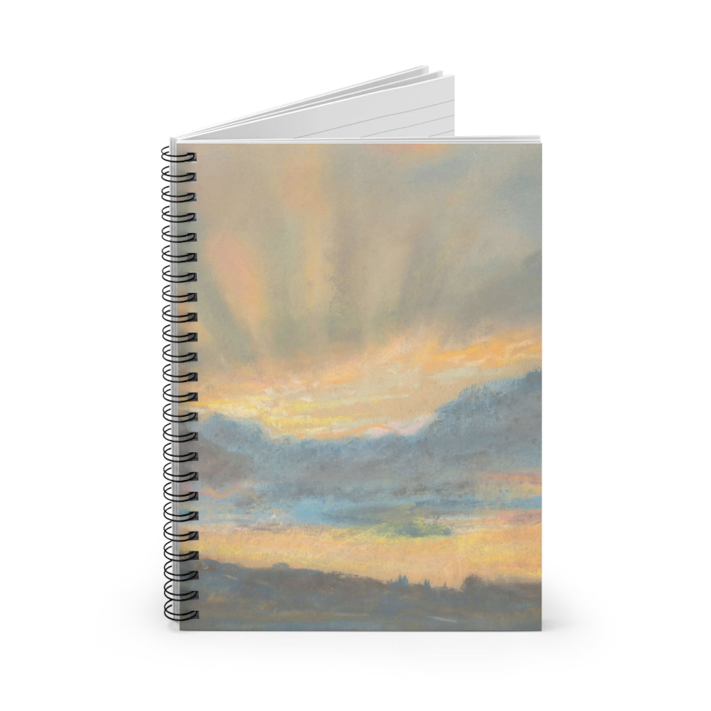 Sun in the Clouds Spiral Notebook Standing up on White Desk