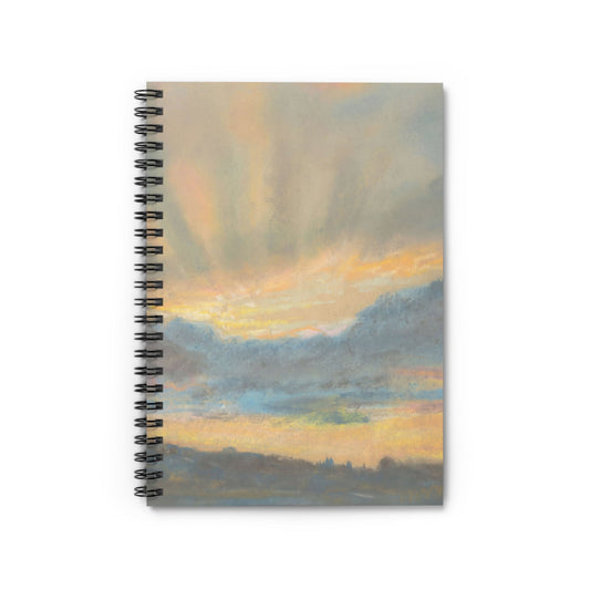 Sun in the Clouds Notebook with yellow and blue cover, perfect for weather enthusiasts, showcasing sunny sky designs.