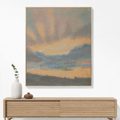 Sun in the Clouds Woven Blanket Hanging on a Wall as Framed Wall Art