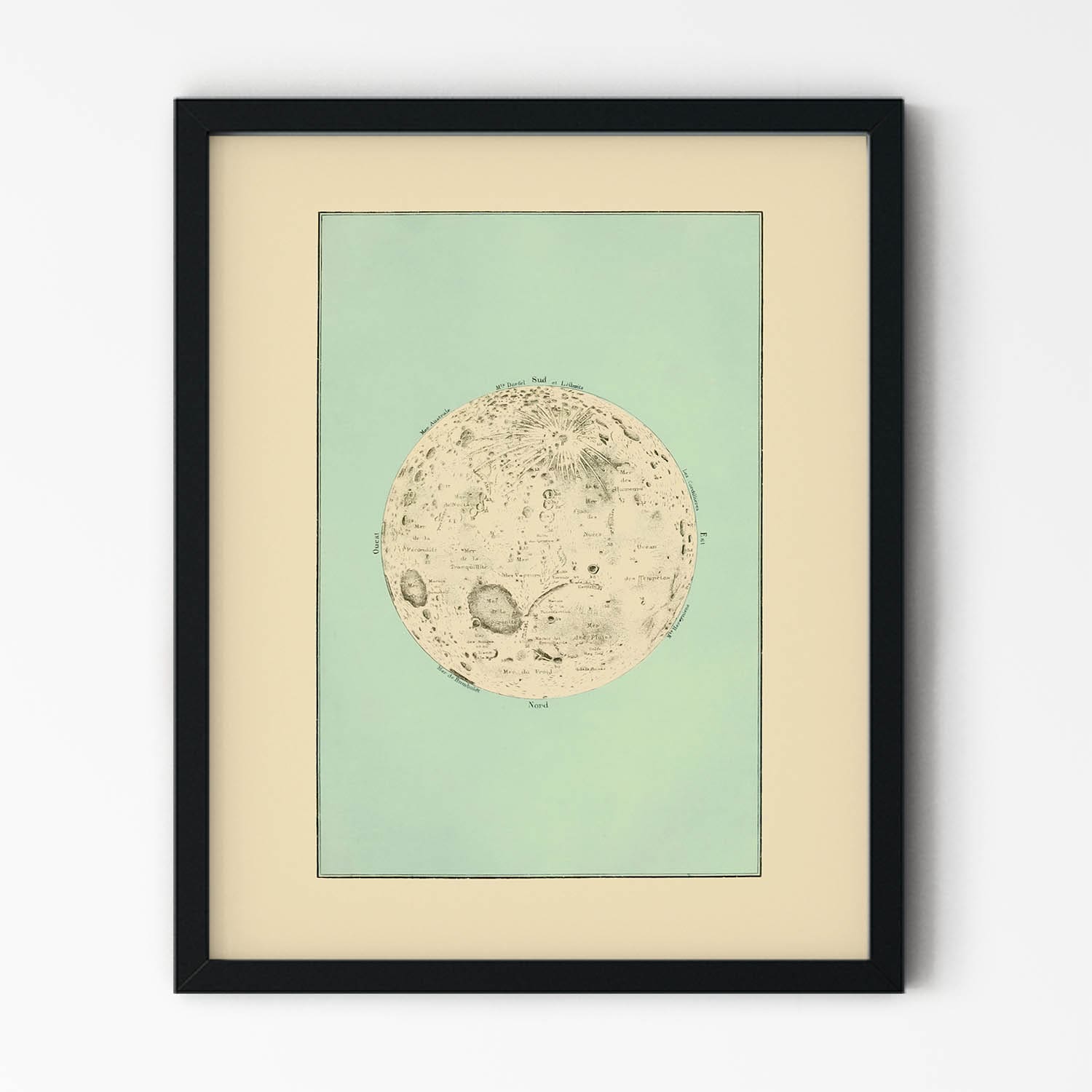 Teal Moon Art Print in Black Picture Frame
