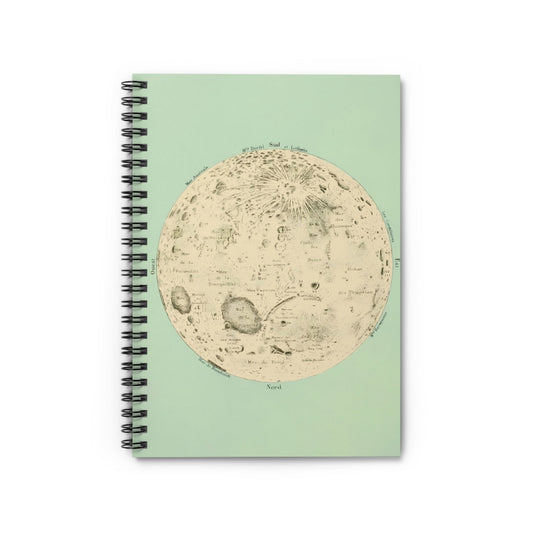 Teal Moon Notebook with vintage drawing cover, ideal for journals and planners, featuring an artistic teal moon drawing.
