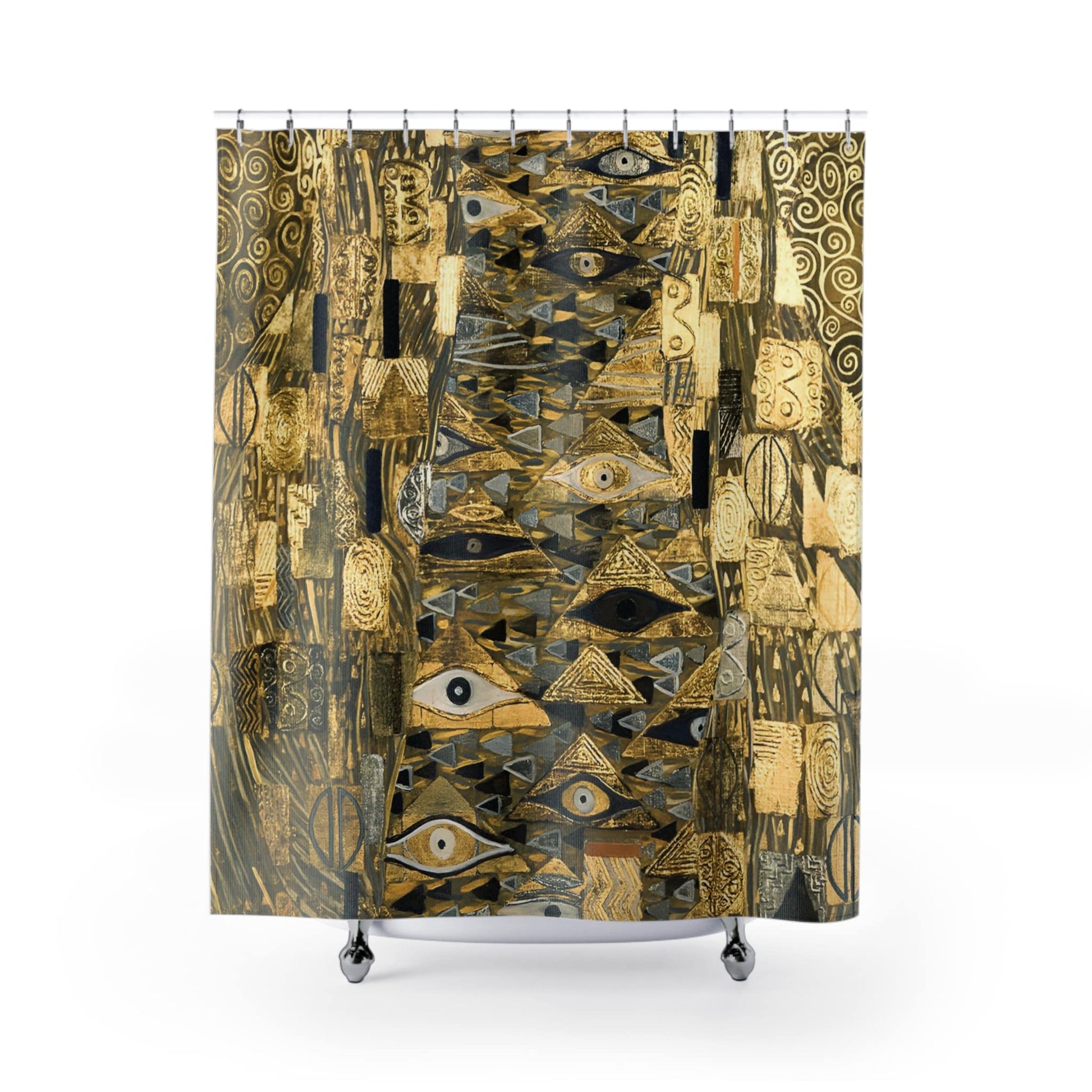 The Lady in Gold Shower Curtain with Gustav Klimt design, artistic bathroom decor featuring Klimt's renowned artwork.