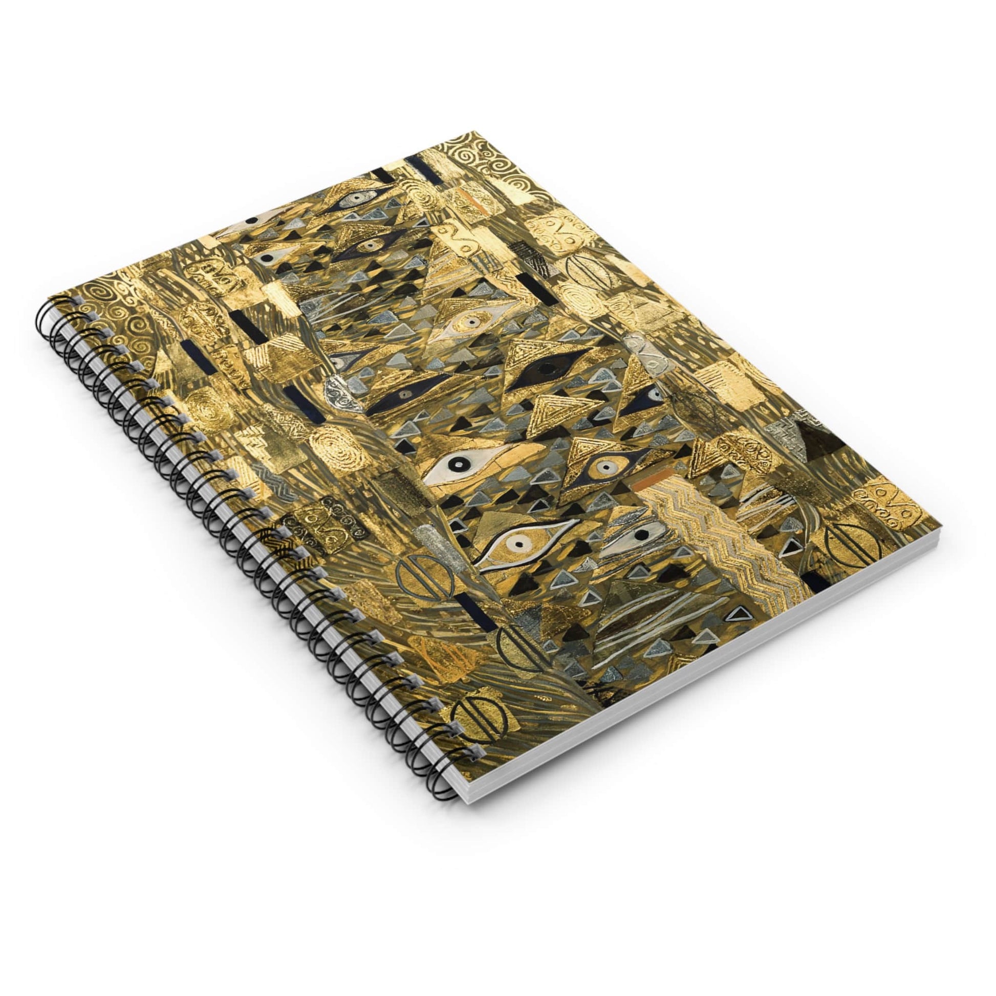 The Lady in Gold Spiral Notebook Laying Flat on White Surface