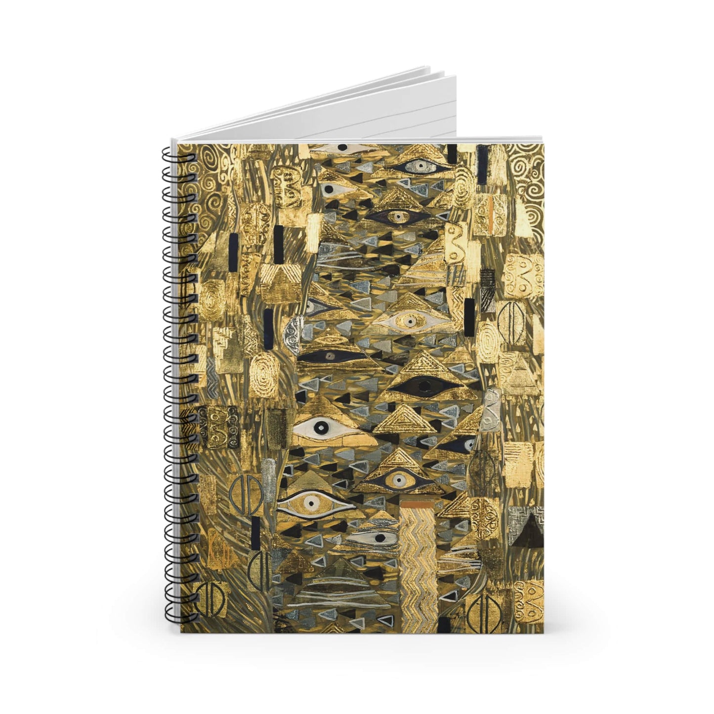 The Lady in Gold Spiral Notebook Standing up on White Desk