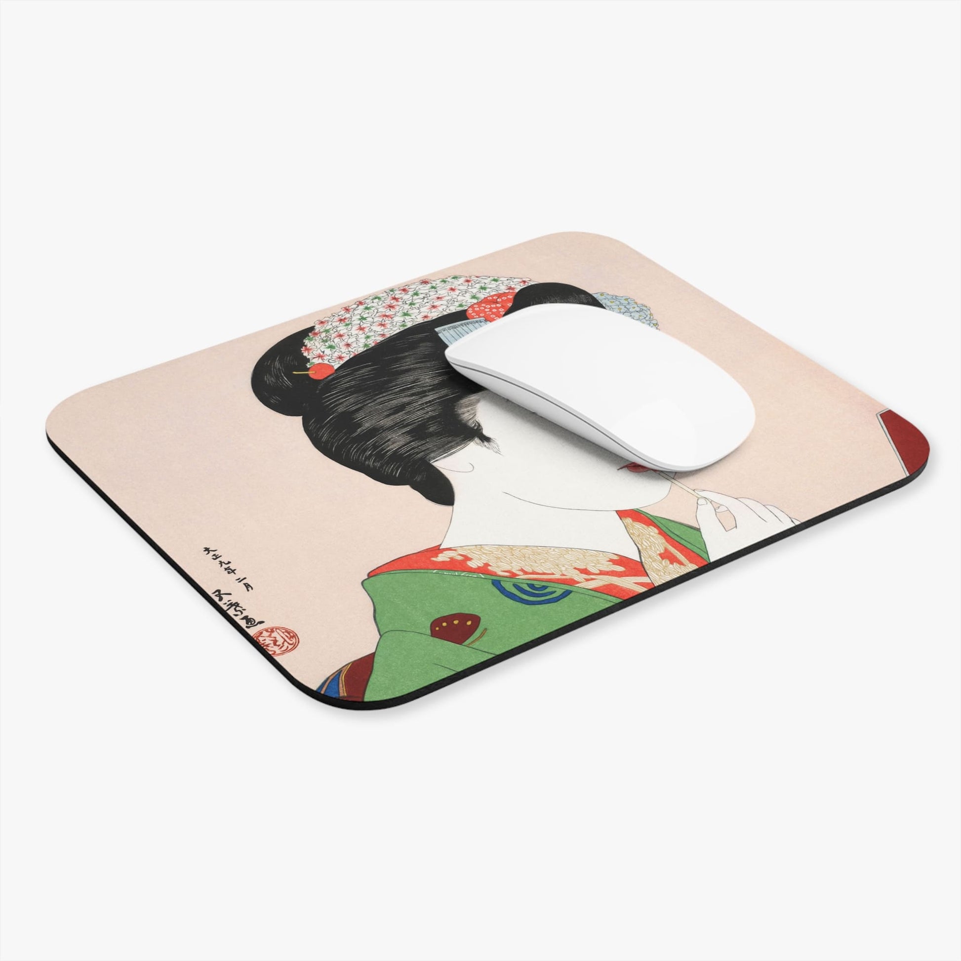 Traditional Japanese Computer Desk Mouse Pad With White Mouse