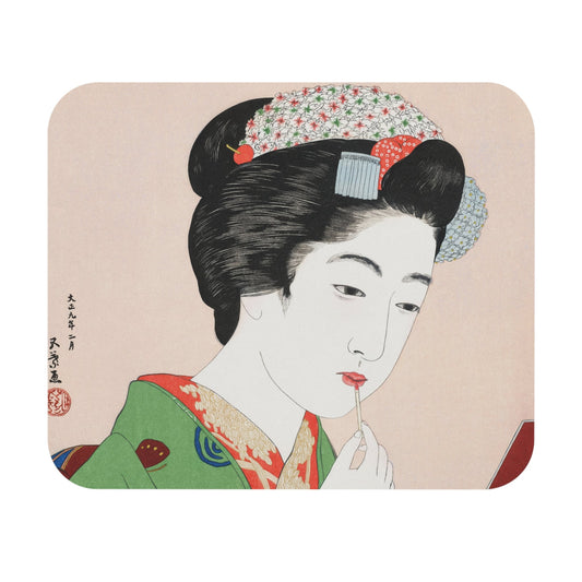 Traditional Japanese Mouse Pad featuring an applying lipstick aesthetic, perfect for desk and office decor.