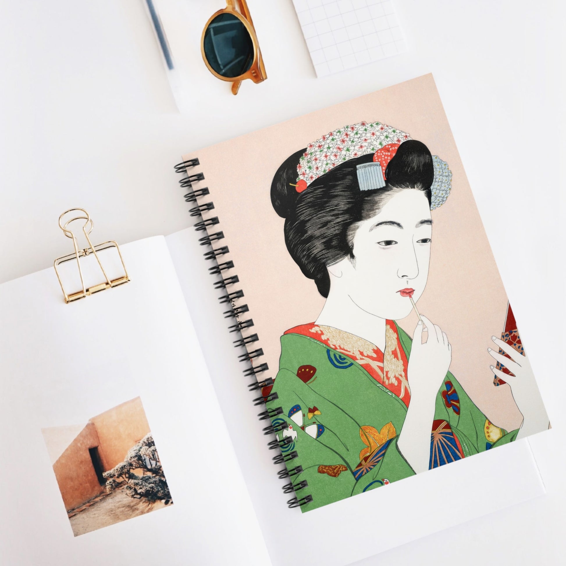 Traditional Japanese Spiral Notebook Displayed on Desk