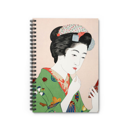 Traditional Japanese Notebook with Applying Lipstick cover, ideal for journaling and planning, featuring a woman applying lipstick in traditional Japanese style.