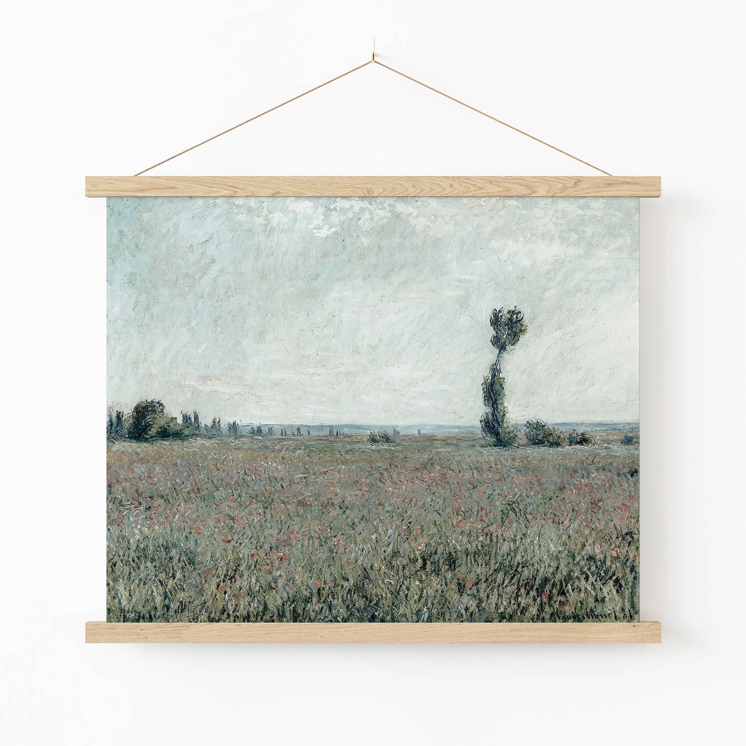 Muted Field of Flowers Painting in Black Picture Frame