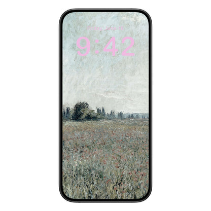Tranquil Landscape Phone Wallpaper Pink Text