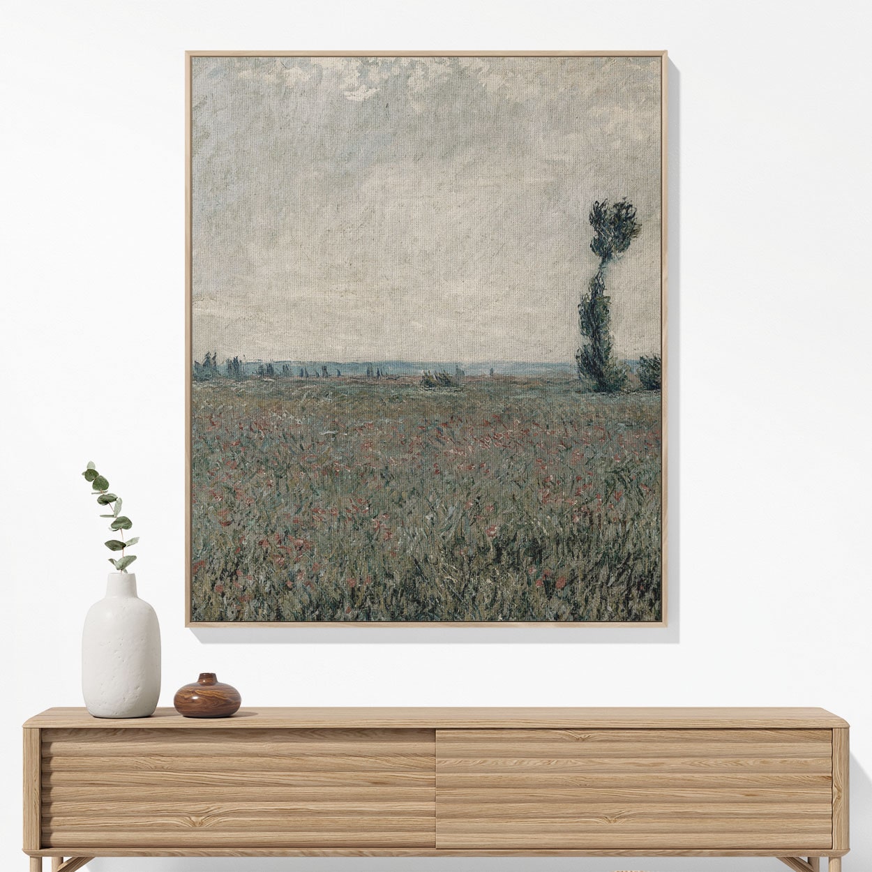 Tranquil Landscape Woven Blanket Hanging on a Wall as Framed Wall Art