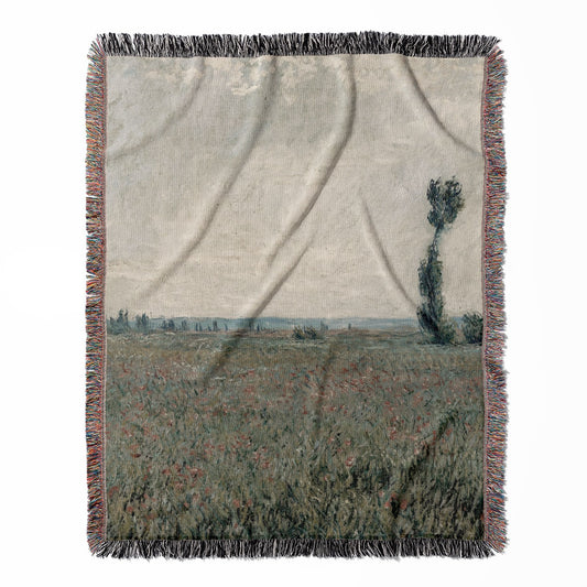 Tranquil Landscape woven throw blanket, made of 100% cotton, delivering a soft and cozy texture with a Claude Monet floral design for home decor.