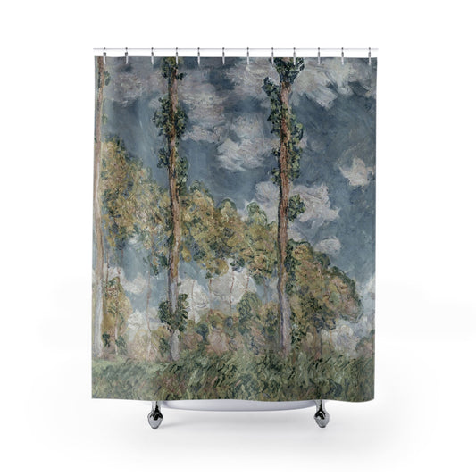 Tranquil Nature Shower Curtain with trees and sky design, serene bathroom decor featuring peaceful nature scenes.