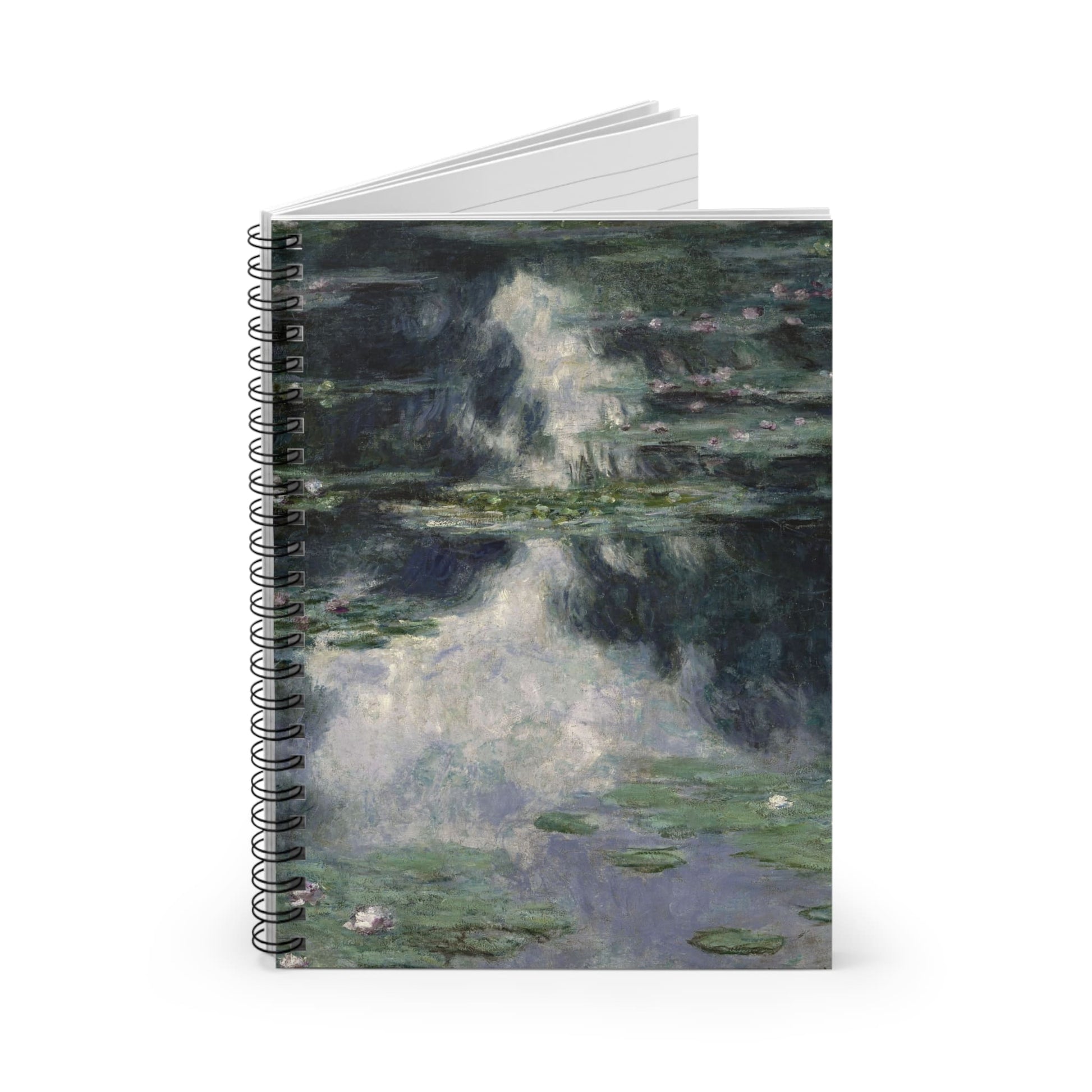 Tranquility Spiral Notebook Standing up on White Desk