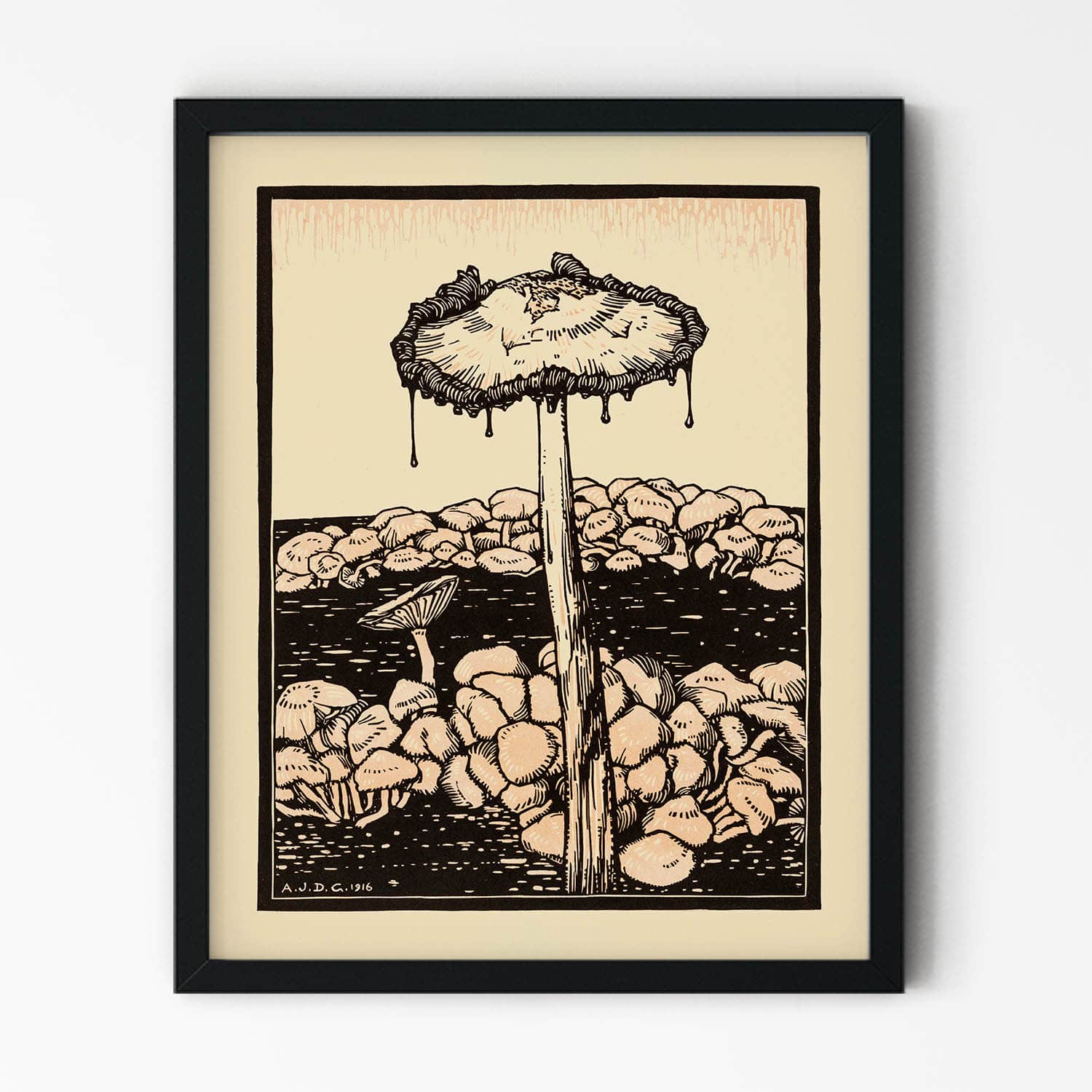 Trippy Mushroom Art Print in Black Picture Frame