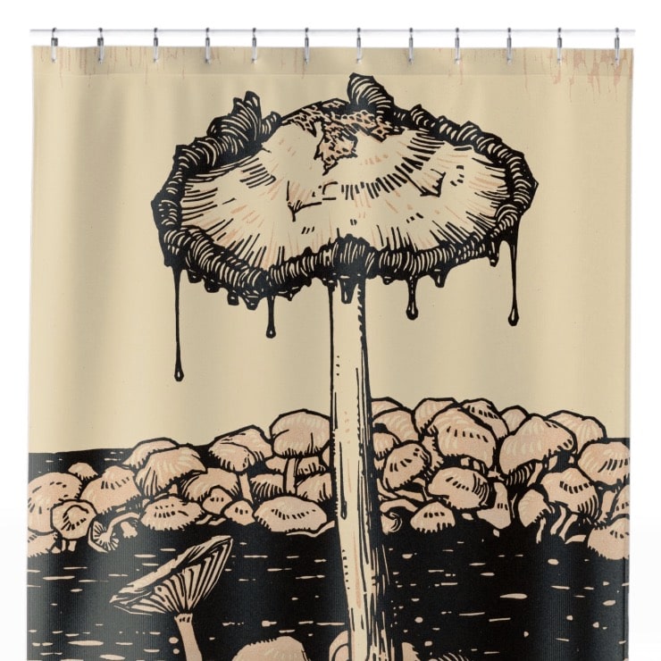 Trippy Mushroom Shower Curtain Close Up, Botanical Shower Curtains