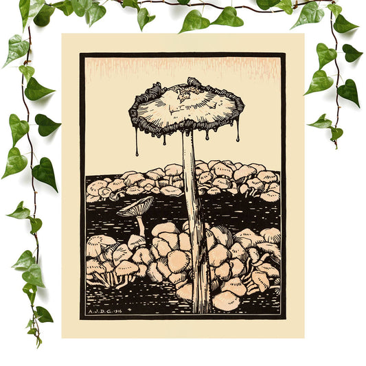 Trippy Mushroom art print cool dripping mushroom, vintage wall art room decor