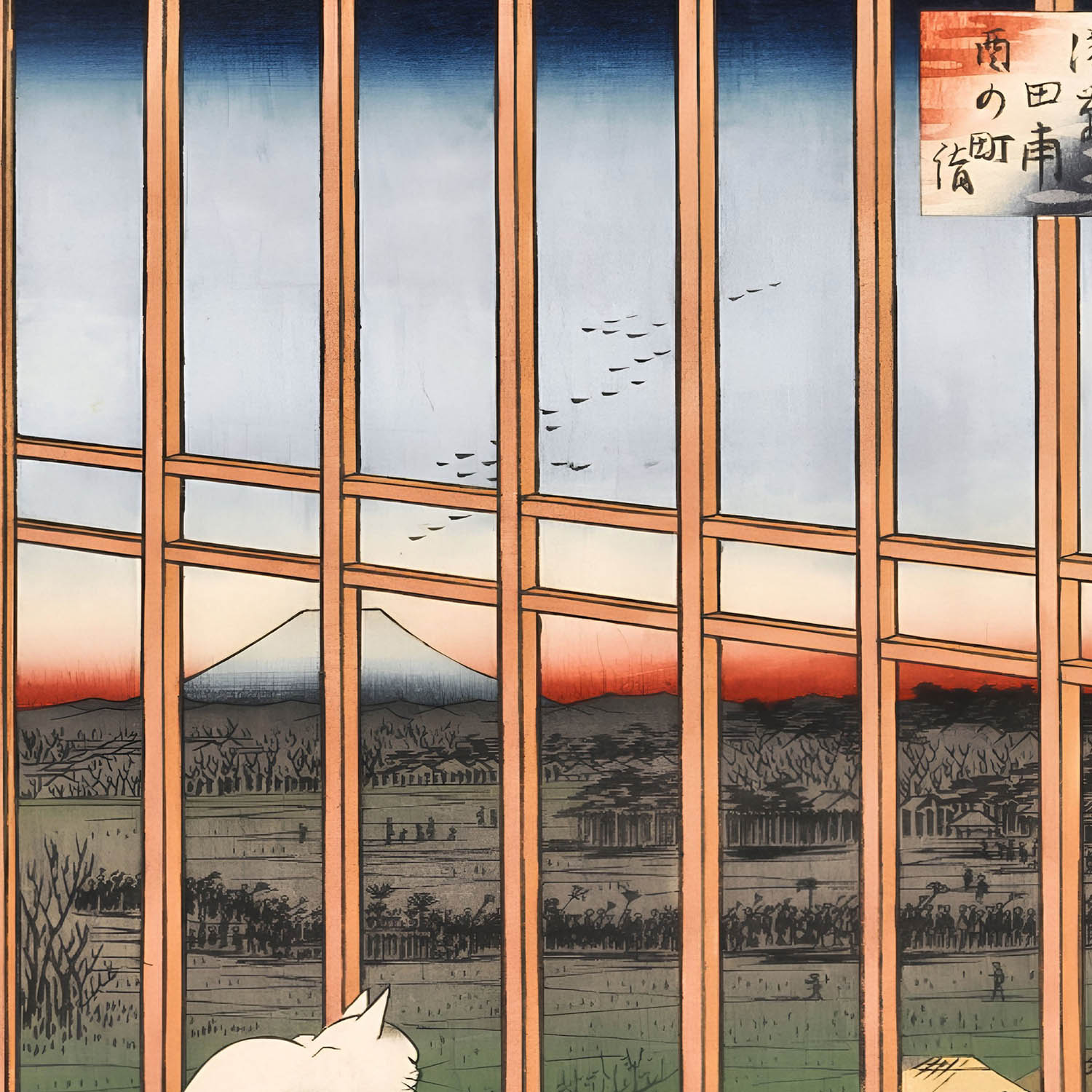 Ukiyo-e Cat by the Window Art Print Close Up Detail Shot 2