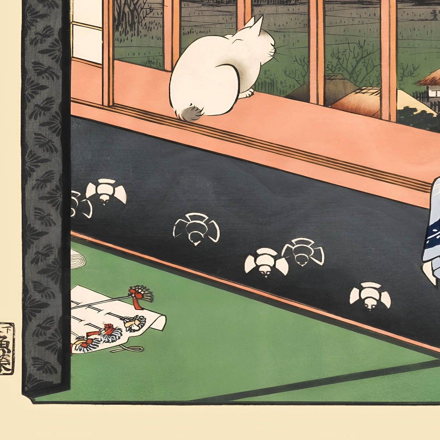 Ukiyo-e Cat by the Window Art Print Close Up Detail Shot