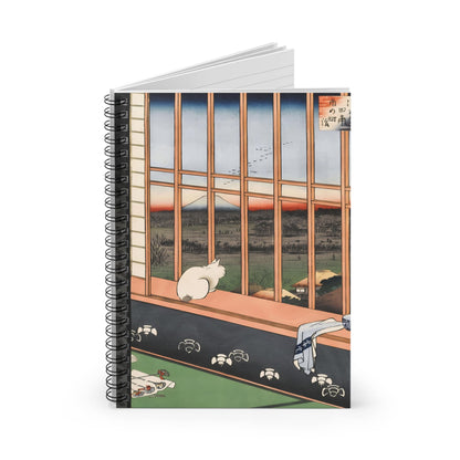 Ukiyo-e Cat by the Window Spiral Notebook Standing up on White Desk