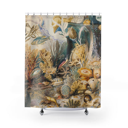 Under the Sea Shower Curtain with nautical design, marine-themed bathroom decor featuring underwater scenes.