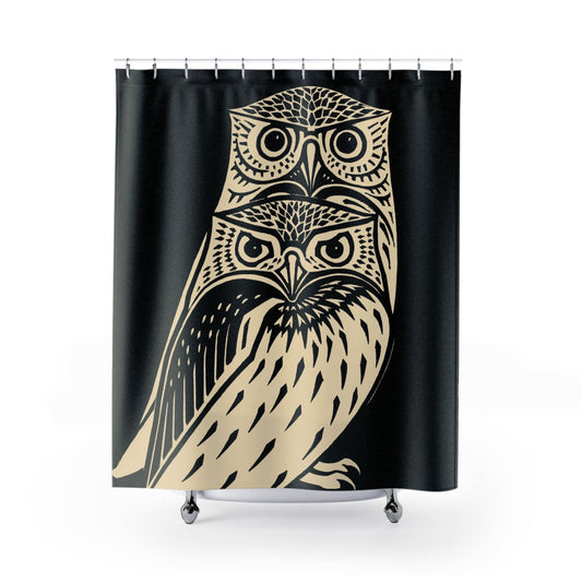 Unique Owl Shower Curtain, Animal Shower Curtains, Black and White Owls Shower Curtain