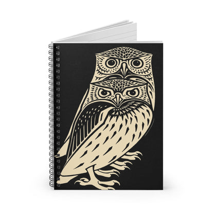 Unique Owl Spiral Notebook Standing up on White Desk