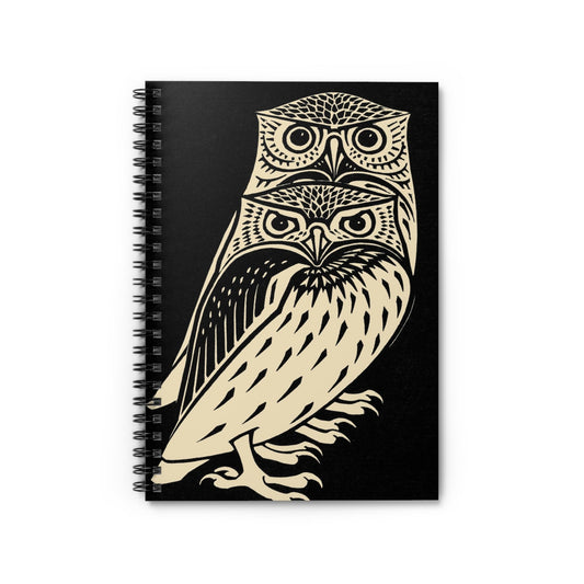 Black and White Owls Notebook with Owl Drawing cover, ideal for journaling and planning, featuring detailed black and white owl drawings.