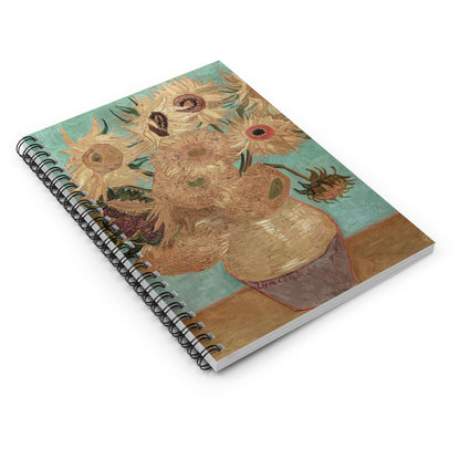 Vase with Flowers Spiral Notebook Laying Flat on White Surface