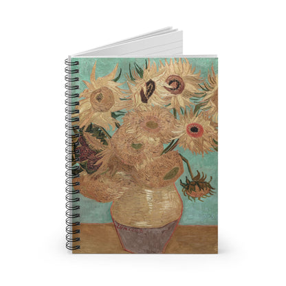 Vase with Flowers Spiral Notebook Standing up on White Desk