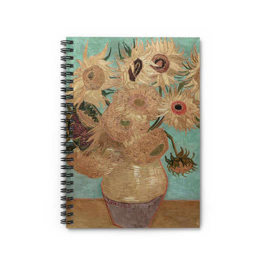 Van Gogh Sunflowers Notebook with Painting cover, perfect for journaling and planning, featuring Van Gogh’s iconic sunflower paintings.