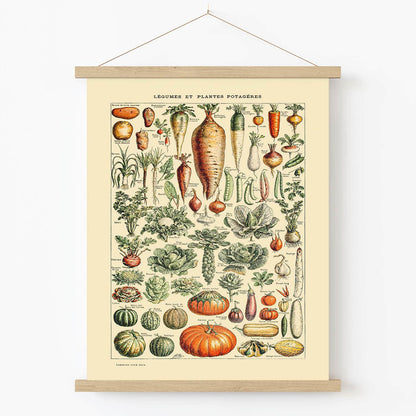 Garden Vegetables Art Print in Wood Hanger Frame on Wall