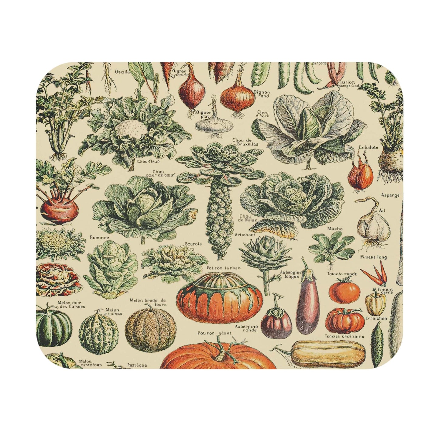 Vegetable Chart Mouse Pad featuring a botanical theme, perfect for desk and office decor.