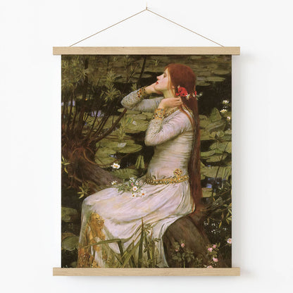 Girl with Red Hair and White Dress Art Print in Wood Hanger Frame on Wall
