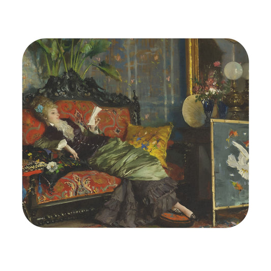 Victorian Aesthetic Mouse Pad featuring a relaxing read design, ideal for desk and office decor.
