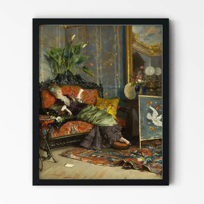 Relaxing Reading Painting in Black Picture Frame