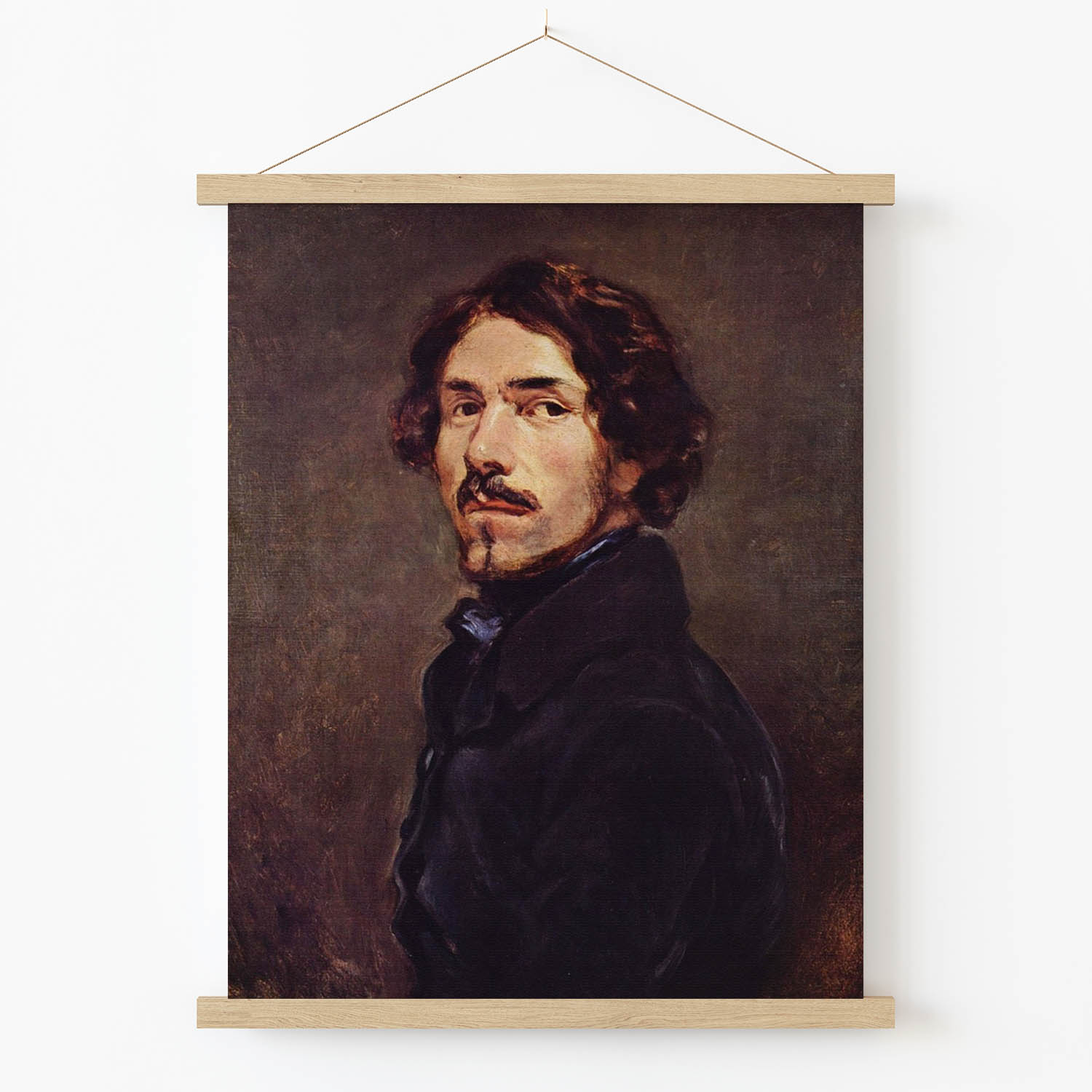 Victorian Era Man Art Print in Wood Hanger Frame on Wall