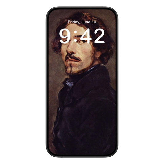 Victorian Era Man phone wallpaper background with portrait of an artist design shown on a phone lock screen, instant download available.