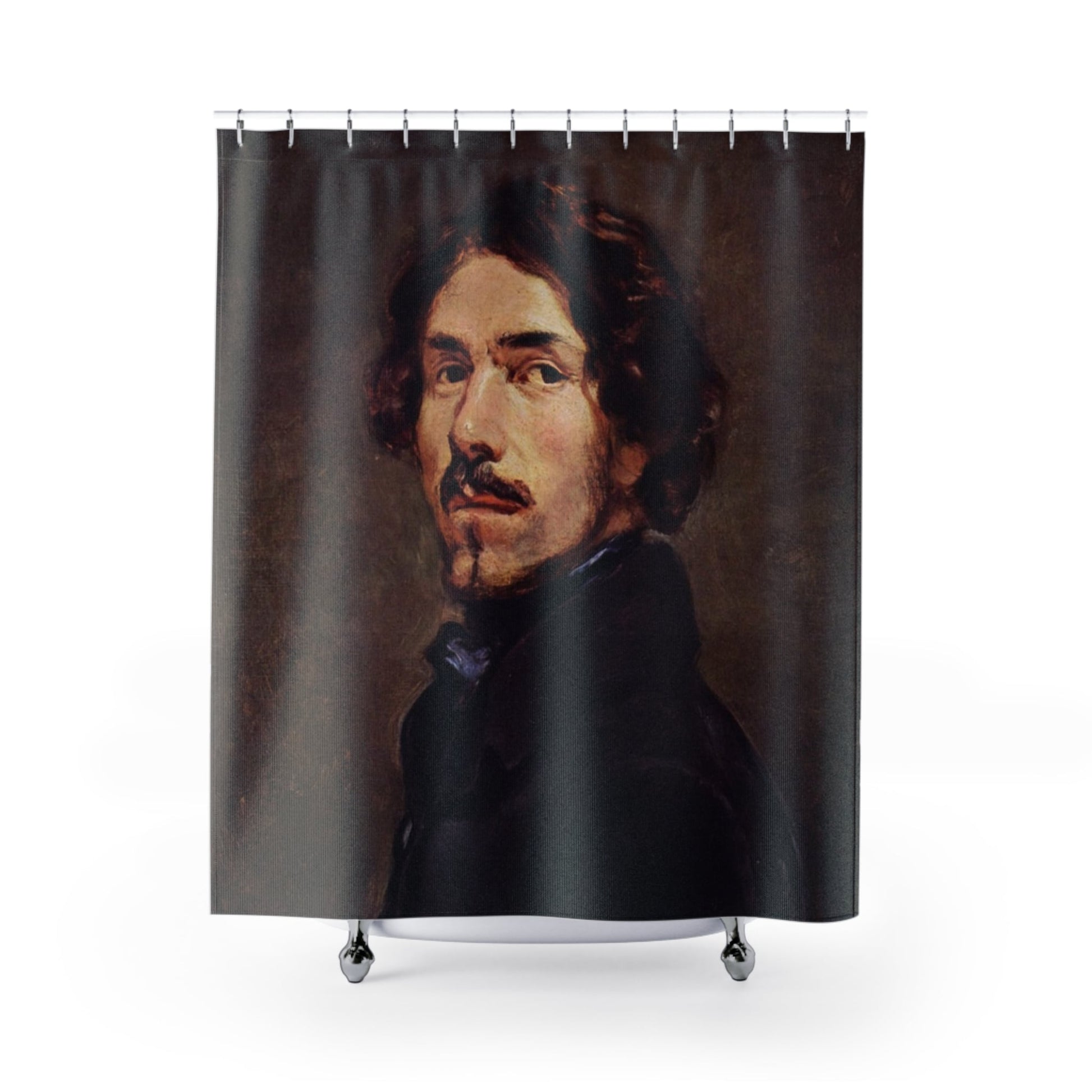 Victorian Era Man Shower Curtain with portrait of an artist design, art-inspired bathroom decor featuring Victorian portraits.