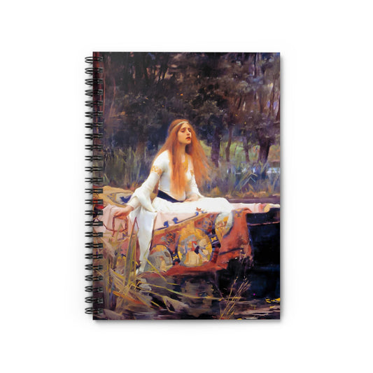 Victorian Era Moody Notebook with Lady of Shalott cover, ideal for journals and planners, featuring moody Victorian era Lady of Shalott artwork.
