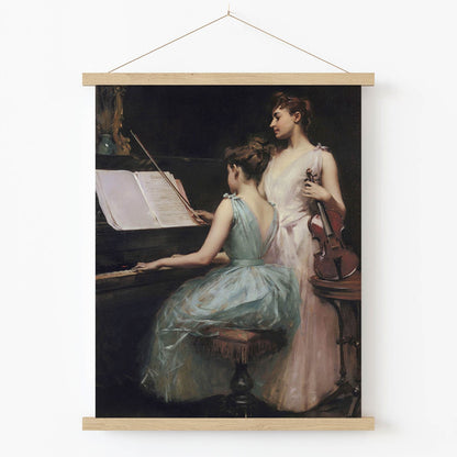 Victorian Era Music Art Print in Wood Hanger Frame on Wall