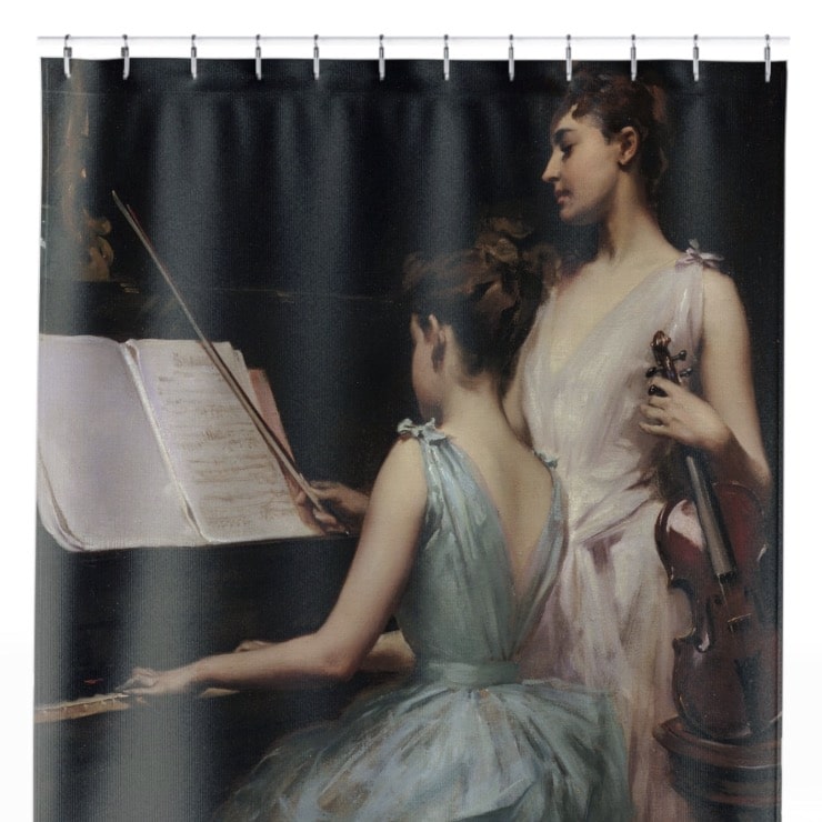 Victorian Era Music Shower Curtain Close Up, Dark Academia Shower Curtains