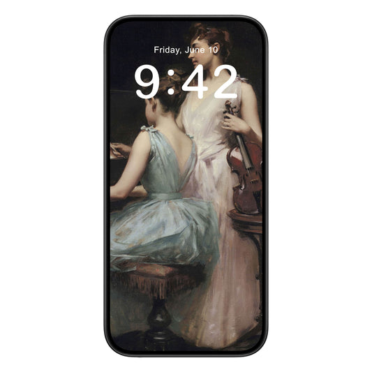 Victorian Era Music phone wallpaper background with the sonata design shown on a phone lock screen, instant download available.
