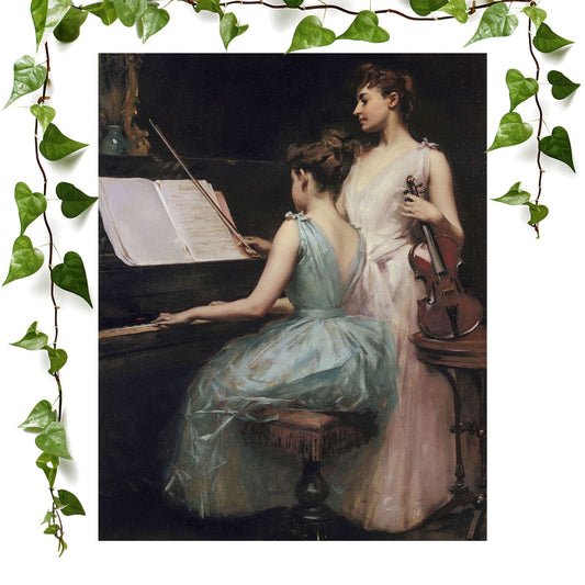 Victorian era music art print titled 'The Sonata', perfect for vintage wall art.