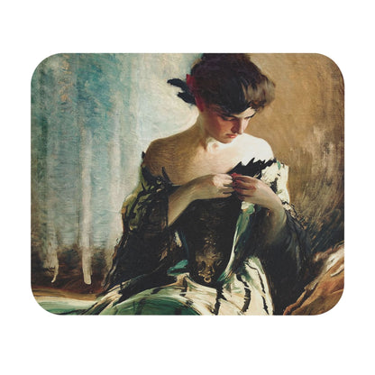 Victorian Era Portrait Mouse Pad with green Victorian dress art, desk and office decor showcasing elegant Victorian portraits.